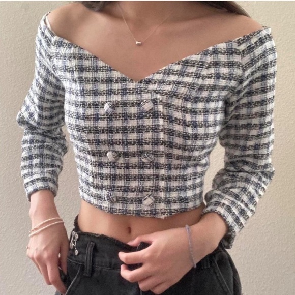 Zara Tops - ZARA TWEED OFF SHOULDER TOP